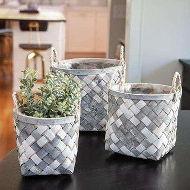 3/Set White and Gray Wooden Baskets - The Fox Decor